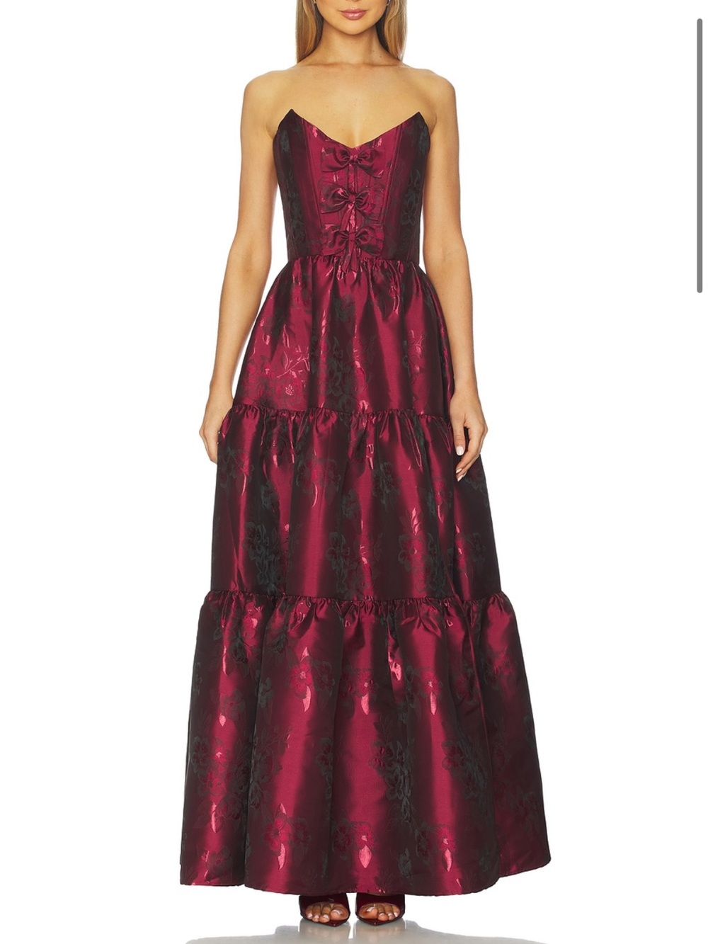 NWT V. Chapman Vida Gown in Garnet Barooue Floral size 10